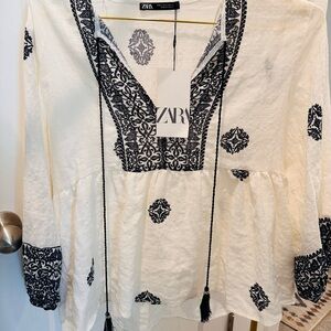 Zara Cream Relaxed Blouse with Embroidered Details